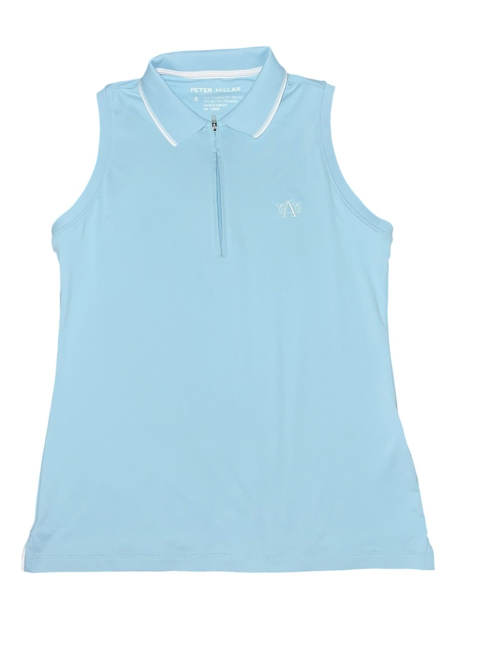 Peter Millar Sky Blue Sleeveless Polo Zip Small With Logo